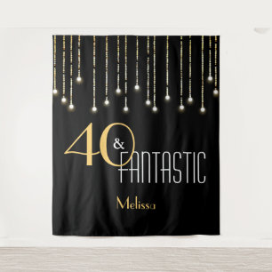 Custom Birthday Black Gold Photo Booth Backdrop Tapestry