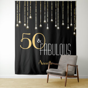 Custom Birthday Black Gold Photo Booth Backdrop Tapestry