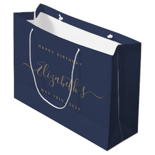 Custom Birthday Blue and Gold Large Gift Bag