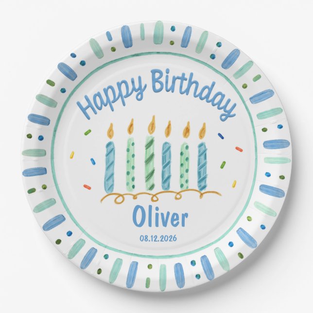 Custom birthday blue boy paper plate (Front)