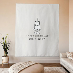 Custom Birthday Cake Name Flag Fabric Banner  Tapestry