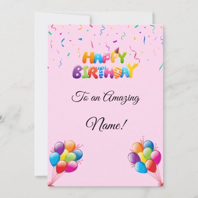 Custom Birthday Card with Balloons & Confetti (Front)