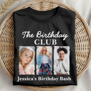 Custom Birthday Club with 3 Photos and Name T-Shirt