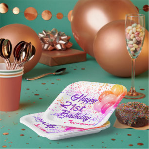 Custom Birthday Colourful Confetti with Balloons Paper Plate