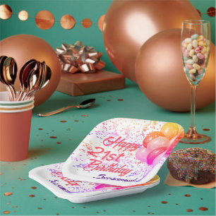Custom Birthday Colourful Confetti with Balloons Paper Plate