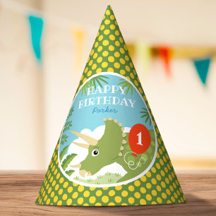 Custom Birthday Dinosaur Triceratops Any Age Green Party Hat