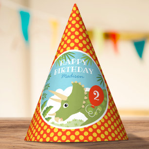 Custom Birthday Dinosaur Triceratops Any Age Red Party Hat