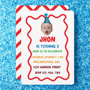 Custom Birthday Face Party Hat, Baby 1st Birthday Invitation