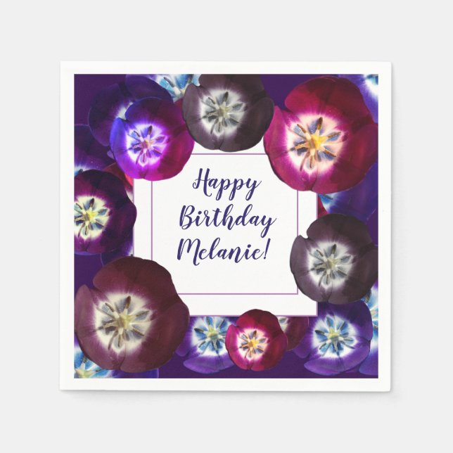 Custom Birthday Floral Paper Napkins (Front)