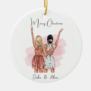 Custom Birthday Friends portrait - Pink Ceramic Tree Decoration