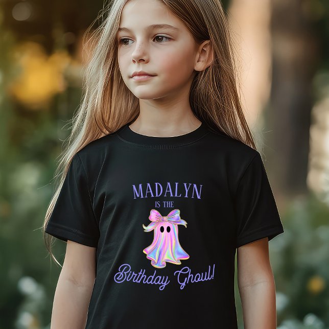 Custom Birthday Ghoul T-Shirt (Birthday Ghoul Shiny Pink and Purple Ghost Halloween Shirt)