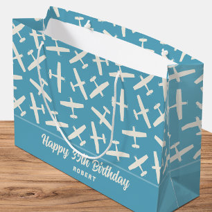 Custom Birthday Gift Bag Retro Aircraft Pattern