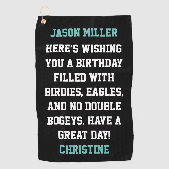 Custom Birthday Greetings Golf Towel (Front)