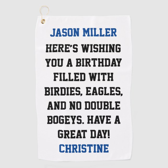 Custom Birthday Greetings Golf Towel (Front)