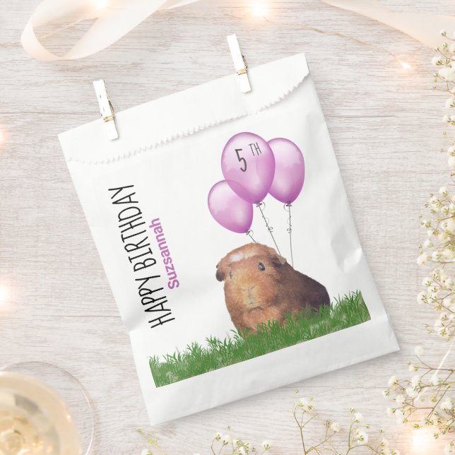 Custom Birthday Guinea Pig Purple Balloons Favour  Favour Bags (Clipped)