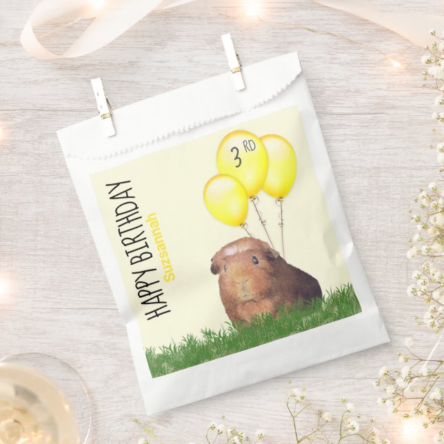 Custom Birthday Guinea Pig Yellow Balloons Favour Bags (Clipped)