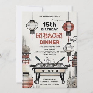 Custom Birthday Hibachi Dinner Lanterns & Grill Invitation