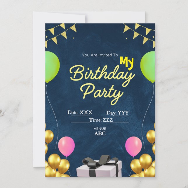 Custom Birthday Invitation Black Digital Card (Front)