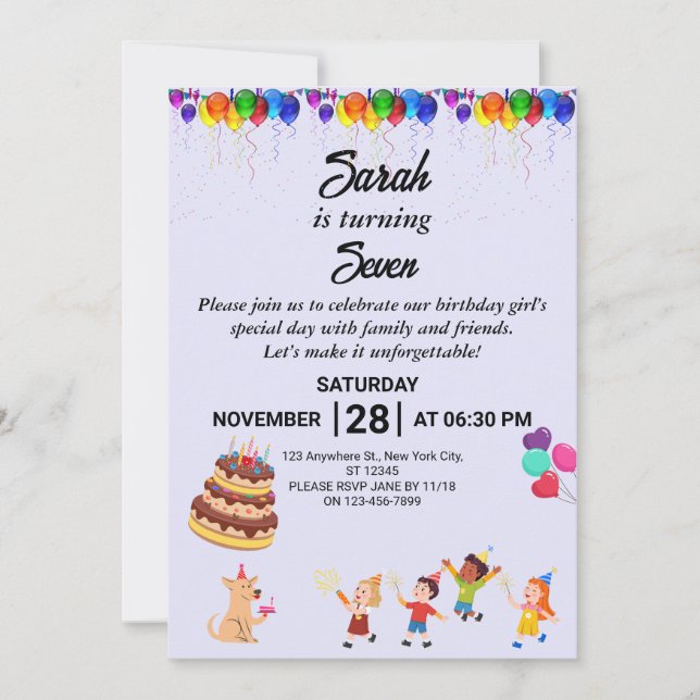 Custom Birthday Invitation with Colourful Design (Front)