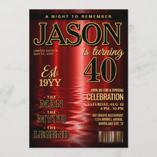 Custom Birthday Invite, Elegant Red Black Gold In Invitation