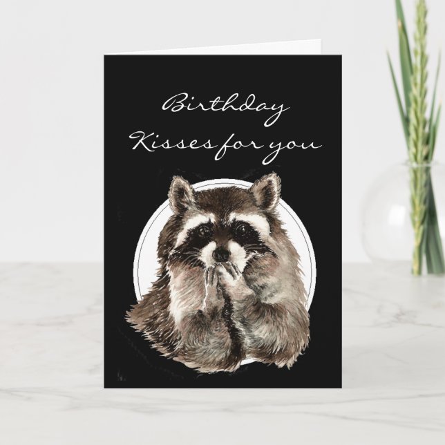 Custom Birthday Kissed for Friend Cute Racoon Card (Front)