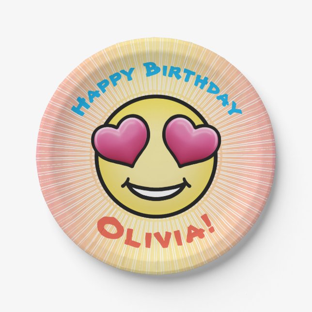 Custom Birthday Love Emoji Paper Plate (Front)