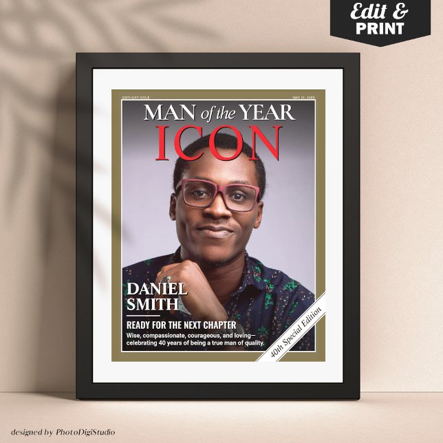 Custom Birthday Magazine Cover, Birthday Portrait Poster (Custom Birthday Magazine Cover, Man of the Year Birthday Portrait Poster)