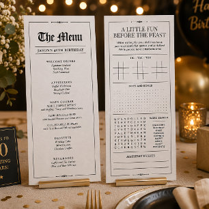 Custom Birthday Menu, Black White Interactive Menu