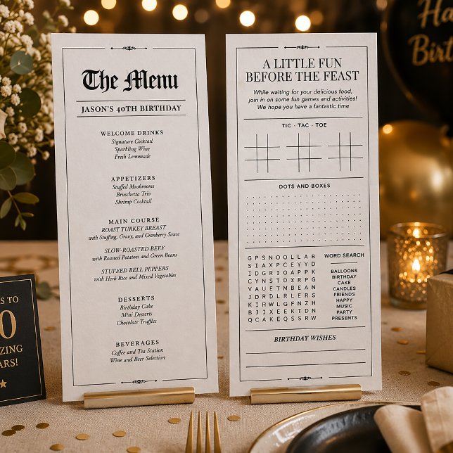 Custom Birthday Menu, Black White Interactive Menu (Custom Birthday Menu, Black White Interactive Menu)