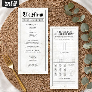 Custom Birthday Menu, Black White Interactive Menu