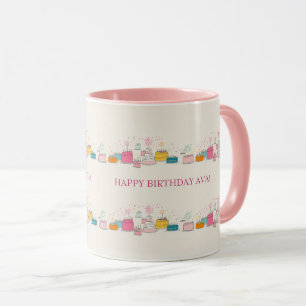 Custom Birthday Mug – Cream Confetti & Cake Doodle