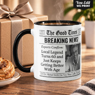 Custom Birthday Mug, Fun Gift Idea Newspaper Mug