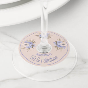 Custom Birthday  Name Date Floral Wild Rose Wine Glass Tag