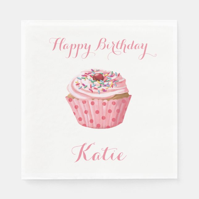 Custom Birthday Napkins,Pink Girly Cupcake Napkin (Front)