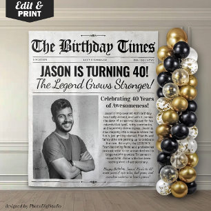 Custom Birthday Newspaper Backdrop with Photo Tapestry