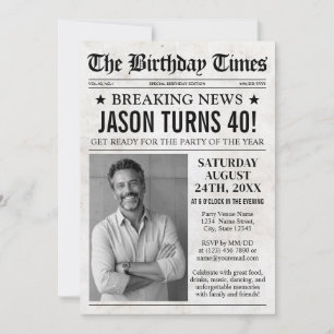 Custom Birthday Newspaper Invitation with Program