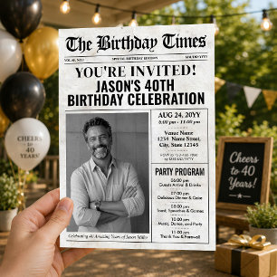 Custom Birthday Newspaper Invitation with Program