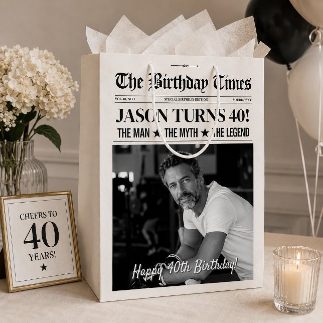 Custom Birthday Newspaper Medium Gift Bag (Custom Birthday Newspaper Gift Bag)