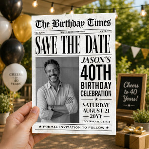 Custom Birthday Newspaper Save the Date Photo Card