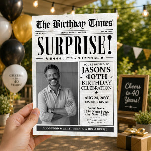 Custom Birthday Newspaper Surprise Birthday Invitation