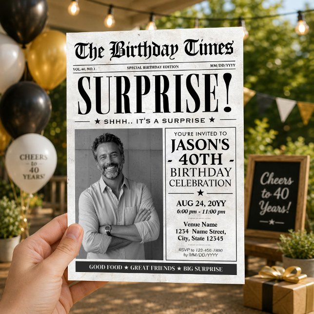 Custom Birthday Newspaper Surprise Birthday Invitation (Custom Birthday Newspaper Surprise Birthday Invitation)