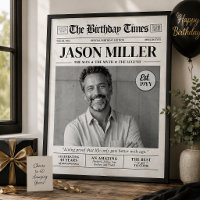 Custom Birthday Newspaper Wall Art, Custom Photo