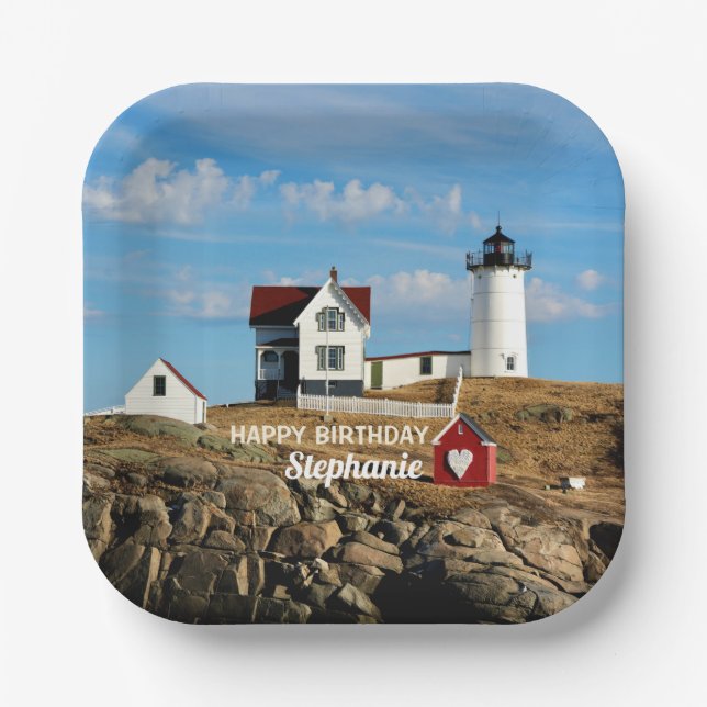 Custom Birthday Nubble Lighthouse Paper Plate (Front)