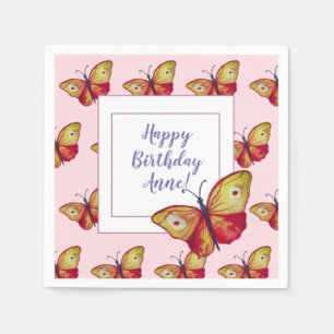 Custom Birthday Paper Napkins Butterfly Art