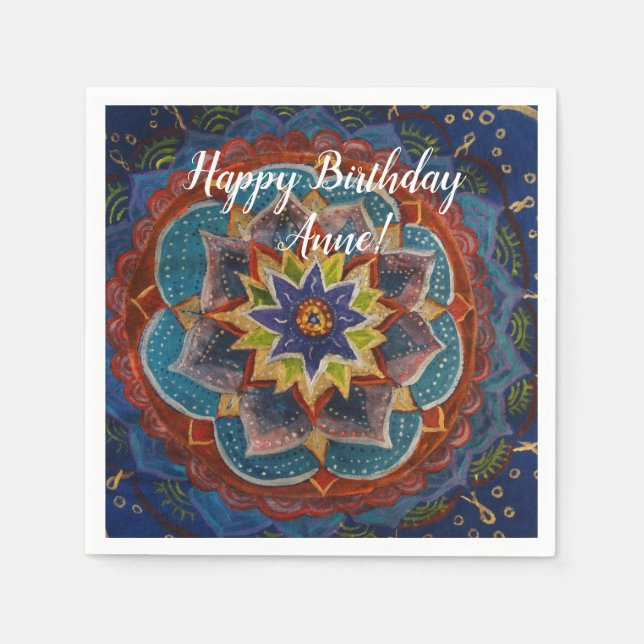 Custom Birthday Paper NapkinsMandala Art Napkin (Front)