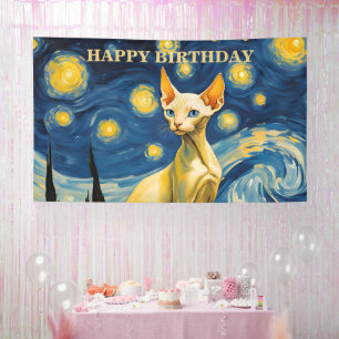 Custom Birthday Party Celebration Elf Sphynx Cat Banner