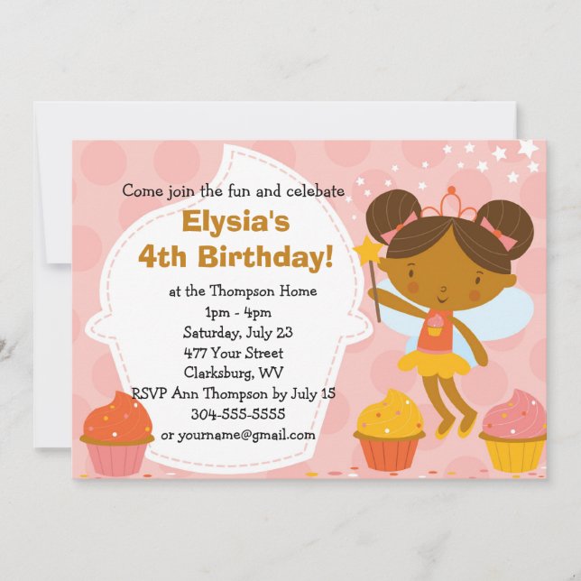 Custom Birthday Party - Faery Princess Cupcake Invitation (Front)