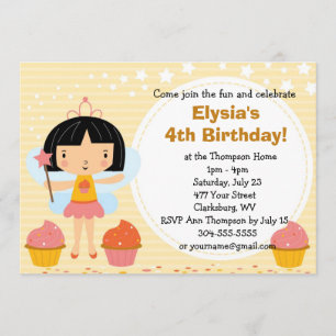 Custom Birthday Party Fairy Princess Cupcake Invitation