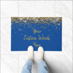 Custom Birthday Party Housewarming Home Blue Gold Doormat<br><div class="desc">custom doormat for new home,  twinkle glitter mat for anniversary,  bridal shower gift hen weekend,  wedding present bride groom sparkly,  sweet 16 quinceanera 40th 50th,  sparkle twenty-fifth for birthday party,  personalised 30th 21st 16th 15th,  25th fifteen sixteen personalised first,  anniversary house royal blue gold,  daughter woman son man husband</div>