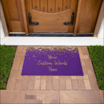 Custom Birthday Party Housewarming Purple and Gold Doormat<br><div class="desc">custom doormat for new home,  twinkle glitter mat for anniversary,  bridal shower gift hen weekend,  wedding present bride groom sparkly,  sweet 16 quinceanera 40th 50th,  sparkle twenty-fifth for birthday party,  personalised 30th 21st 16th 15th,  25th fifteen sixteen personalised first,  anniversary house royal purple gold,  daughter woman son man husband</div>